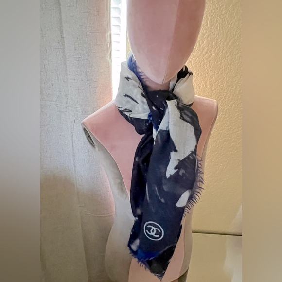 ✨CHANEL CASHMERE SCARF✨GREY🤍 ROYAL BLUE 💙 BLACK🖤PRICED TO SELL🖤: $400 - Picture 4 of 4